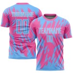 Light Custom Blue-White Soccer Jersey Uniform Pink Sublimation Light Custom Blue-White Soccer Jersey Uniform Pink Sublimation