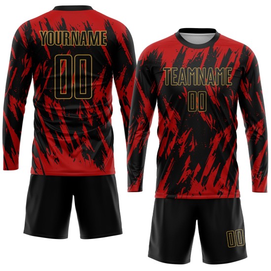 Black-Old Sublimation Jersey Uniform Gold Red Custom Soccer Black-Old Sublimation Jersey Uniform Gold Red Custom Soccer