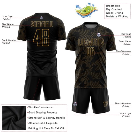 Soccer Gold Sublimation Jersey Custom Old Black Uniform