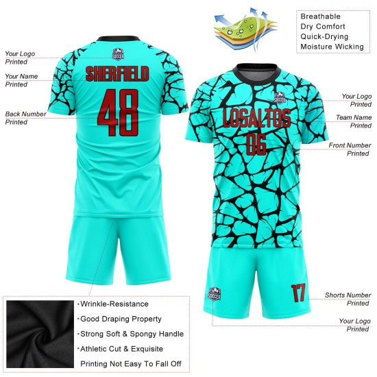Uniform Soccer Sublimation Red-Black Jersey Custom Aqua