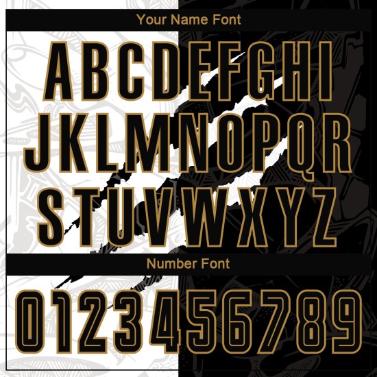 Pattern Scratch Black-Old Gold Uniform Custom Jersey Soccer Sublimation Graffiti Pattern Scratch Black-Old Gold Uniform Custom Jersey Soccer Sublimation Graffiti