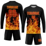 Sublimation Red-Gold Black Flame Soccer Uniform Custom Jersey