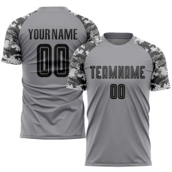 Custom Soccer Black-Camo Gray Jersey Sublimation Uniform