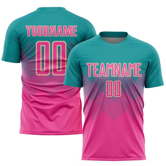 Uniform Sublimation Jersey Soccer Custom Teal Pink-Cream