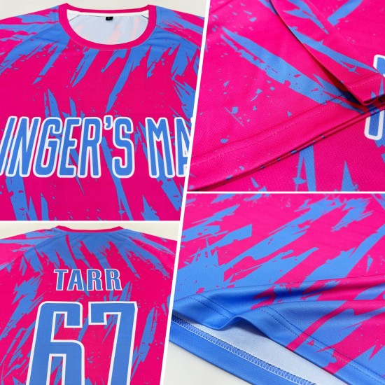 Light Custom Blue-White Soccer Jersey Uniform Pink Sublimation Light Custom Blue-White Soccer Jersey Uniform Pink Sublimation