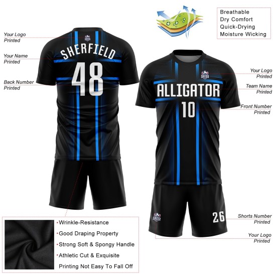Soccer Custom Blue Uniform White-Light Black Sublimation Jersey