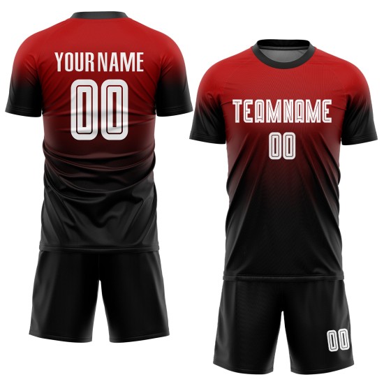Jersey Fashion Uniform Soccer White-Black Red Custom Sublimation Fade