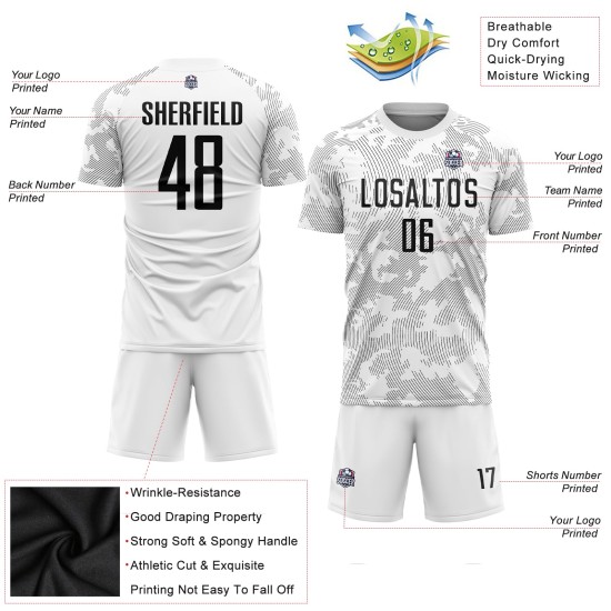Sublimation White Black Soccer Uniform Jersey Custom