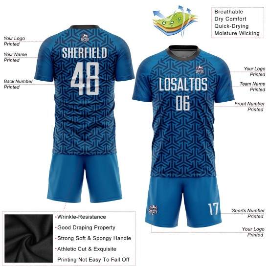 Sublimation Custom Blue Soccer Uniform White-Black Jersey