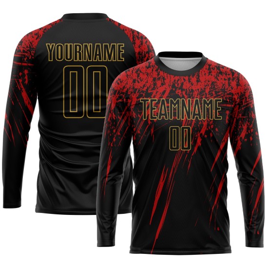 Custom Old Sublimation Uniform Black Gold-Red Black Jersey Soccer