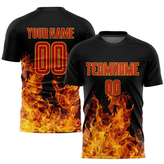 Sublimation Red-Gold Black Flame Soccer Uniform Custom Jersey
