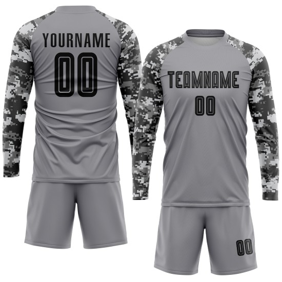 Custom Soccer Black-Camo Gray Jersey Sublimation Uniform
