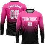 Custom Jersey Sleeve Pink White-Black Sublimation Fade Fashion Soccer Long Uniform