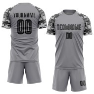 Custom Soccer Black-Camo Gray Jersey Sublimation Uniform