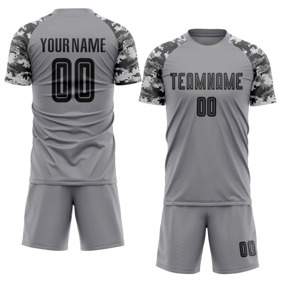 Custom Soccer Black-Camo Gray Jersey Sublimation Uniform