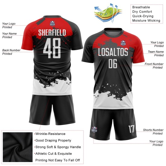Uniform Soccer Black White-Red Custom Sublimation Jersey